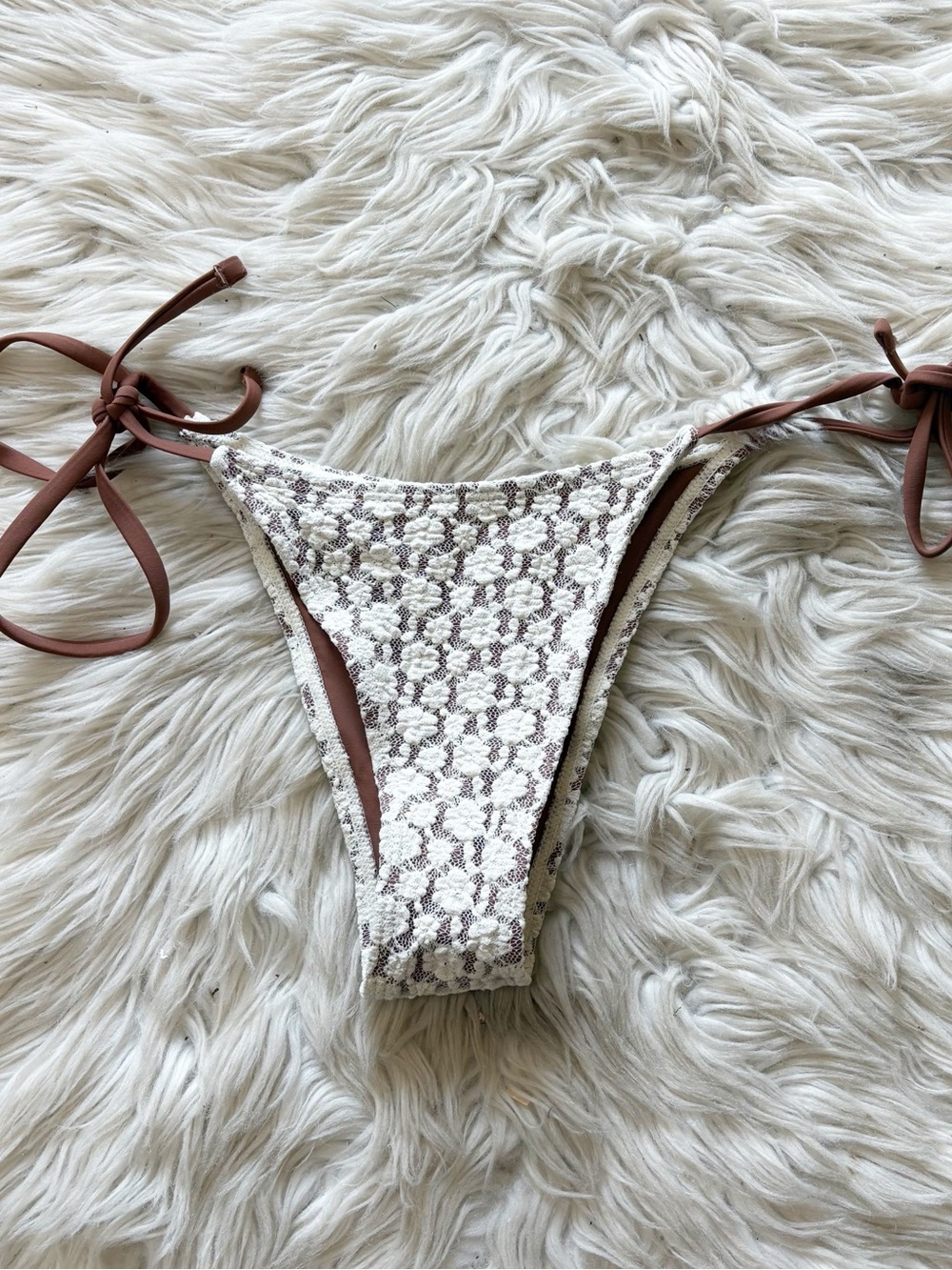 Seamolly Cream & Brown Crochet Self Tie String Bikini Bottoms Size Small NEW